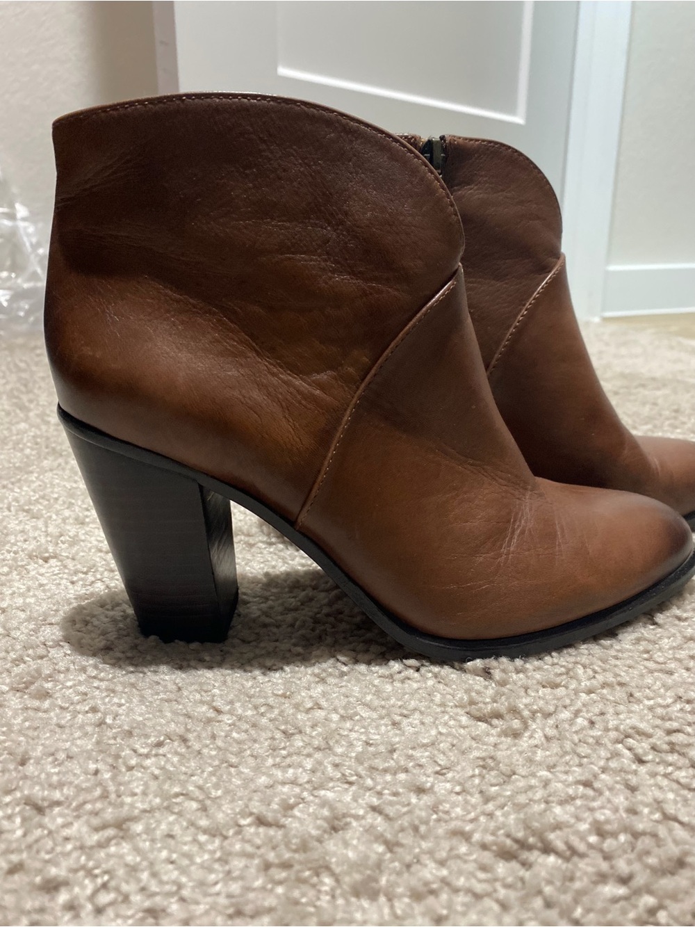 Women's Brown Leather Ankle Boots - Classic Block Heel